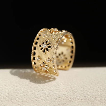 VENTFILLE  925 Sterling Silver Flower Geometry Ring For Women Girl Hollow Out Zircon Grace Wide Jewelry Gift Dropshipping