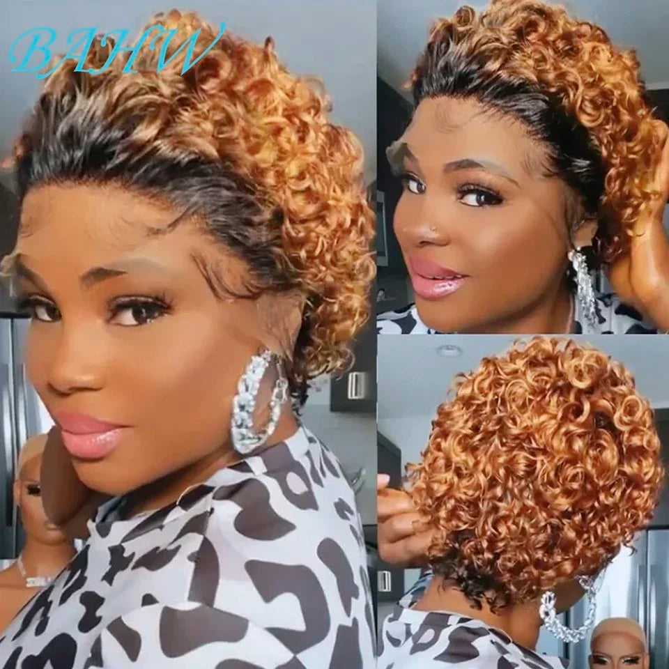 Curly Pixie Cut Human Hair Wig 13x1 HD Lace Front