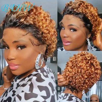 Curly Pixie Cut Human Hair Wig 13x1 HD Lace Front
