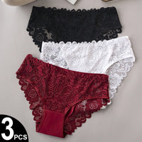 Lace Cotton Panties 3PCS Floral Embroidered Women's Briefs