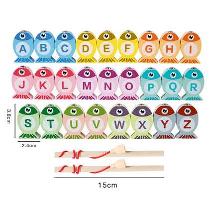 Kids Wooden Magnetic Fishing Game – Alphabet & Number Learning Toy