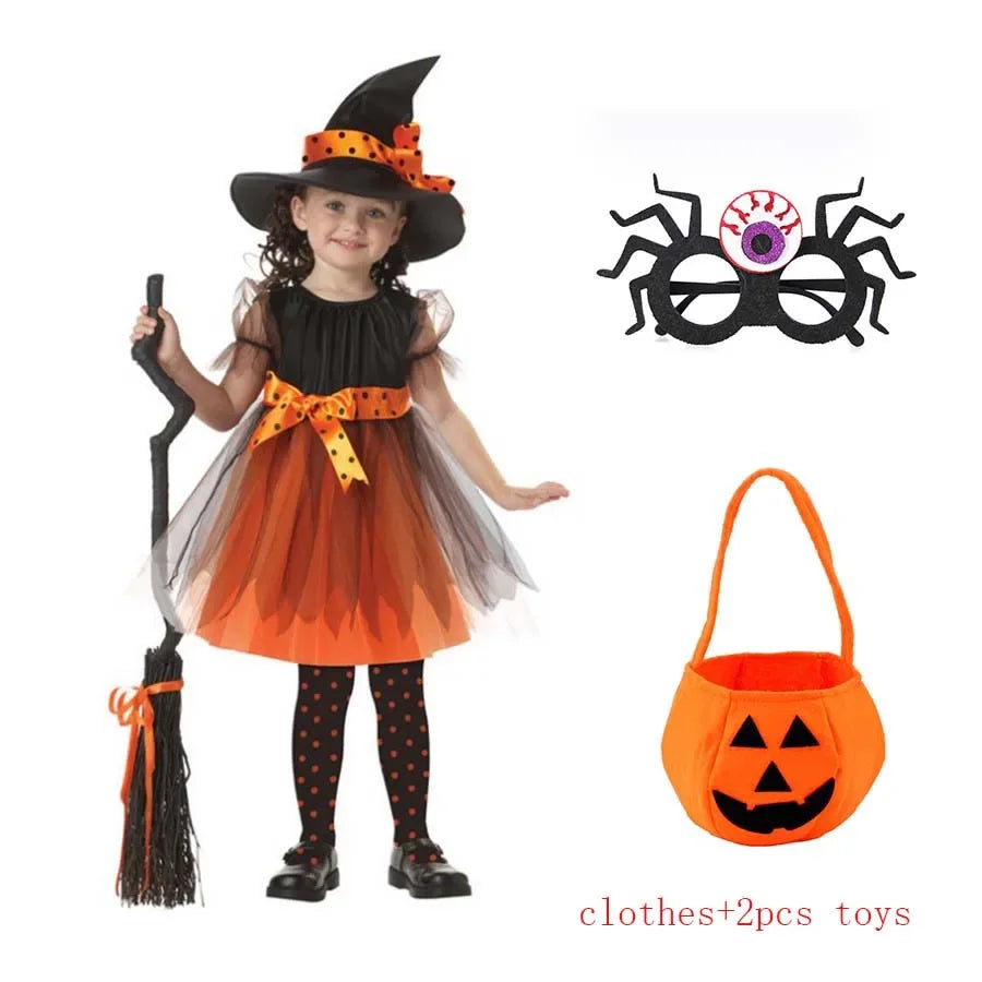 Kids Vampire Costume Gothic Halloween Dress with Accessories