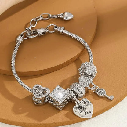 Heart Charm Bracelet – Crystal Flower Adjustable Bead Bracelet