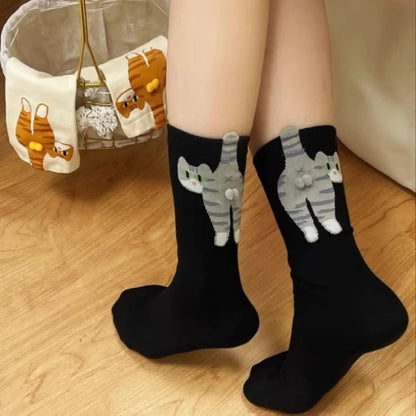 Funny Cat Socks 4 Pairs Cartoon Mid Tube Casual Socks