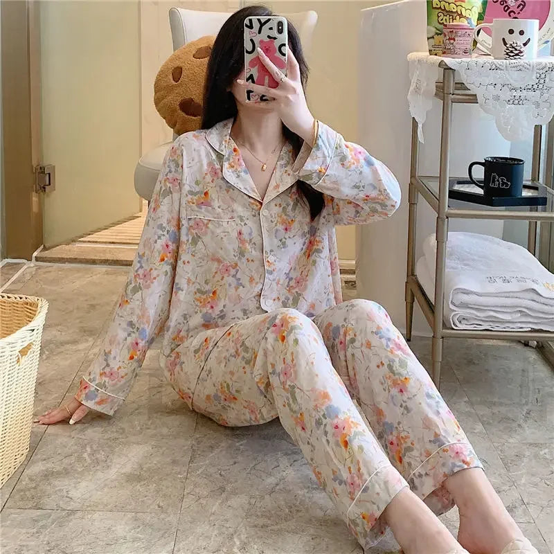 Women's Floral Pajama Set 2 Piece Viscose Long Sleeve Sleepwear