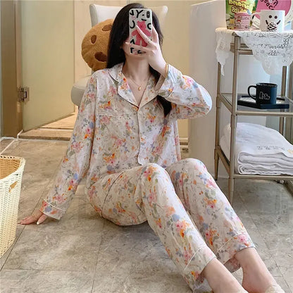 Women's Floral Pajama Set 2 Piece Viscose Long Sleeve Sleepwear