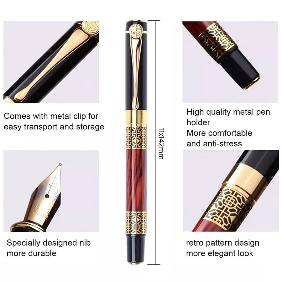 Metal Fountain Pen with Replaceable Ink Cartridges