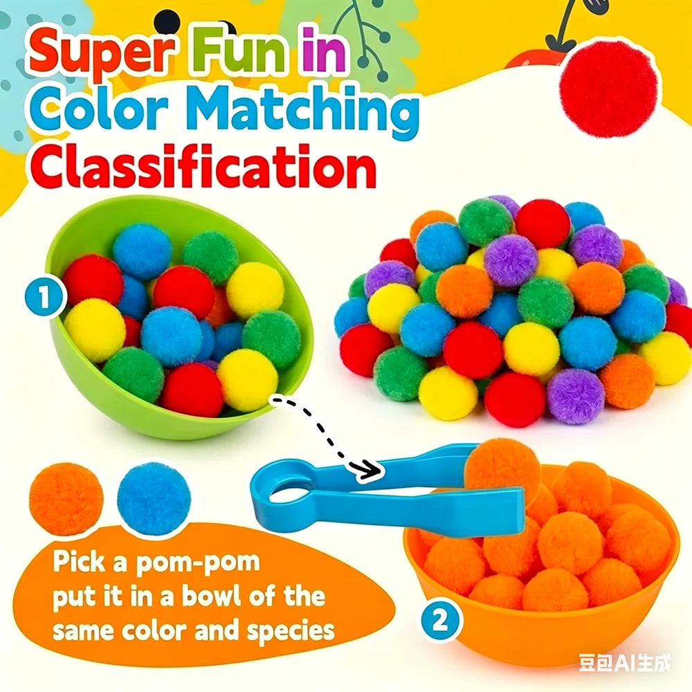Kids Rainbow Sorting & Counting Toy Set – Color Classification Game with Tweezers