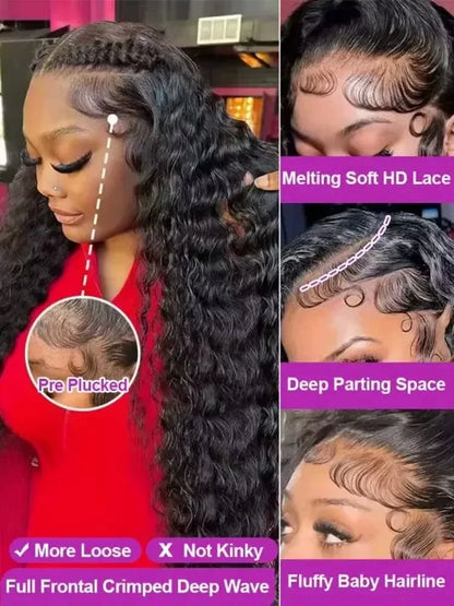 Brazilian Deep Wave Wig 13x6 HD Lace Glue less Human Hair