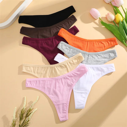 Women's Cotton Thong Panties 4PCS Seamless Low Rise Set