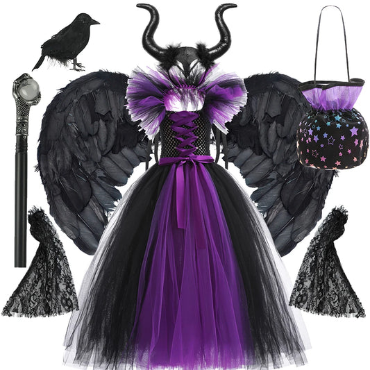 Maleficent Costume Dress for Girls Halloween Princess Gown