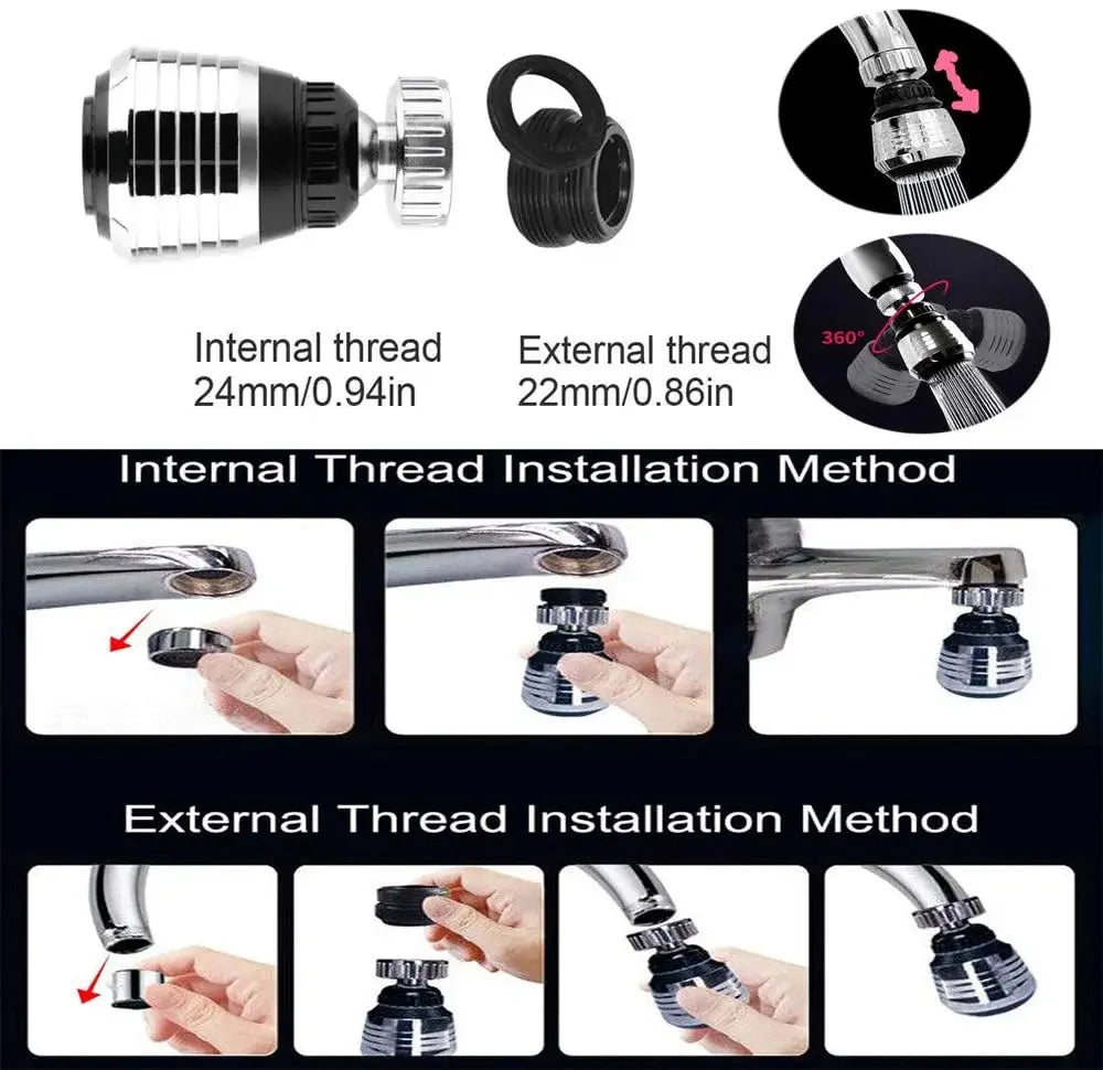 360° Rotatable Faucet Extender – 2-Mode Water Saving Aerator