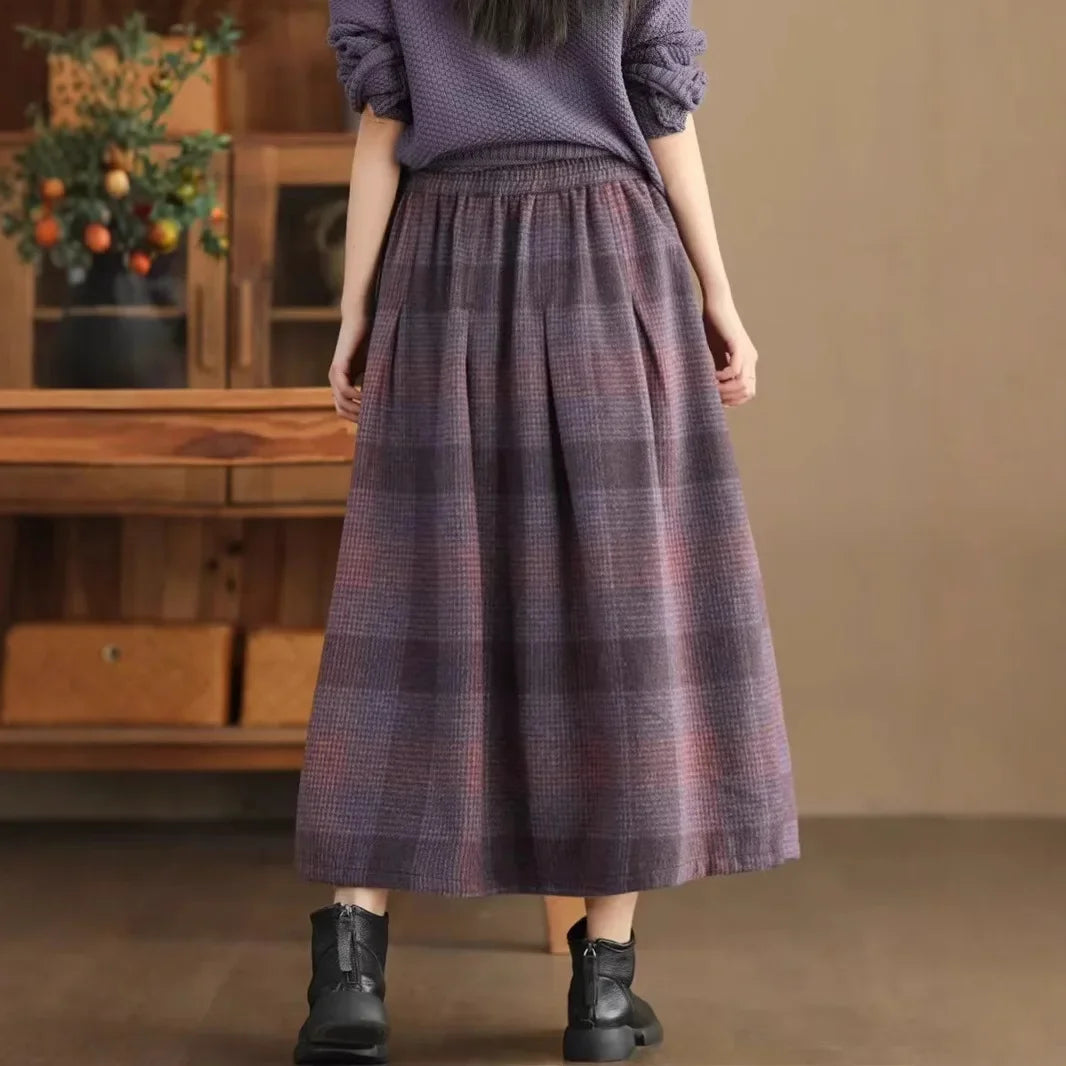 Women's Woolen Skirt 10% Wool Plaid A-Line Mid Length Winter Skirt