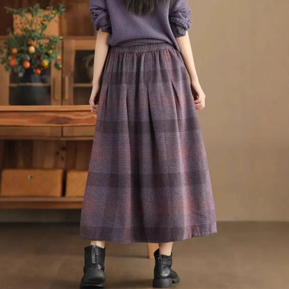 Women's Woolen Skirt 10% Wool Plaid A-Line Mid Length Winter Skirt