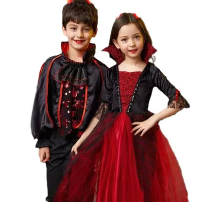 Kids Vampire Costume Gothic Halloween Dress with Accessories