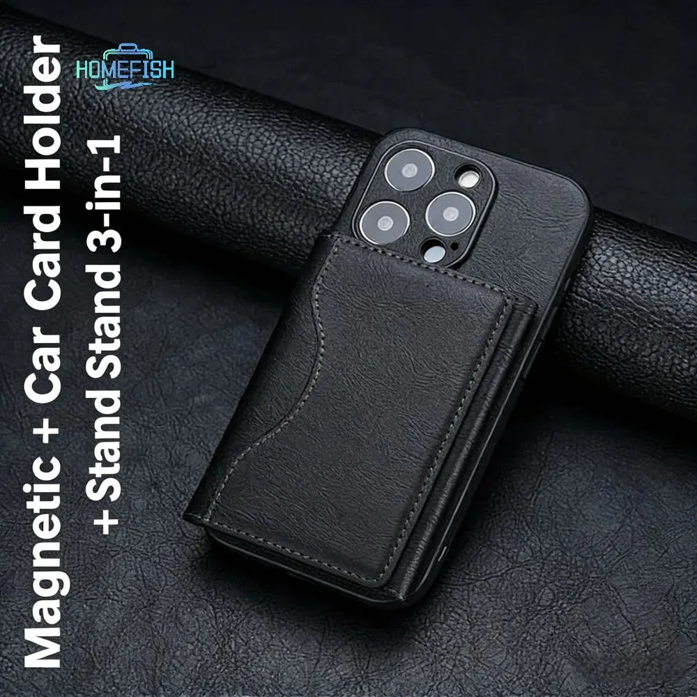 Mag Safe Card Holder PU Leather Magnetic Trifold Wallet