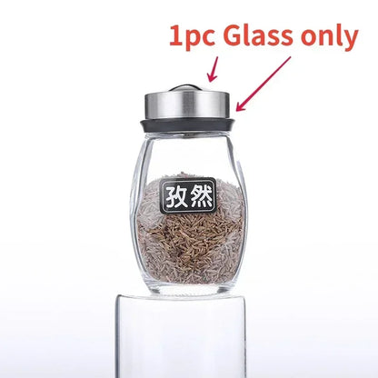 Glass Spice Jar Set with Rack, 6-Piece Seasoning Storage Organizer