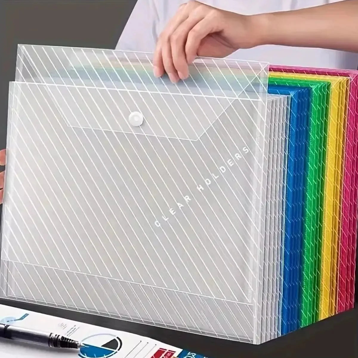 A4 Document File Bags – 10-Pack Transparent Plastic Folders with Snap Closure