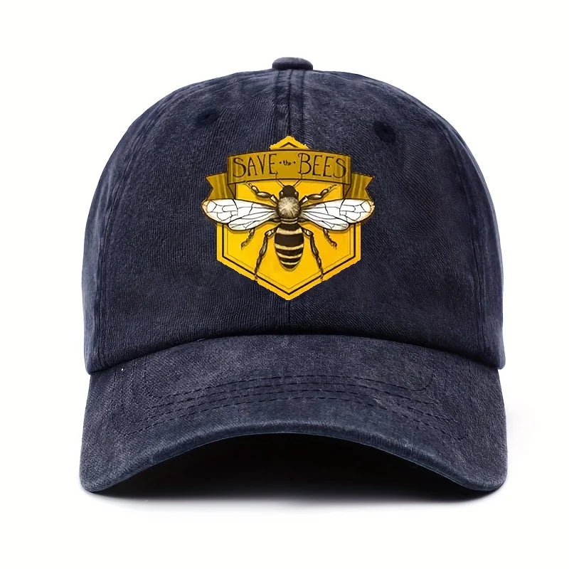 Bee Print Baseball Cap Adjustable Unisex Sun Hat for Outdoor Wear