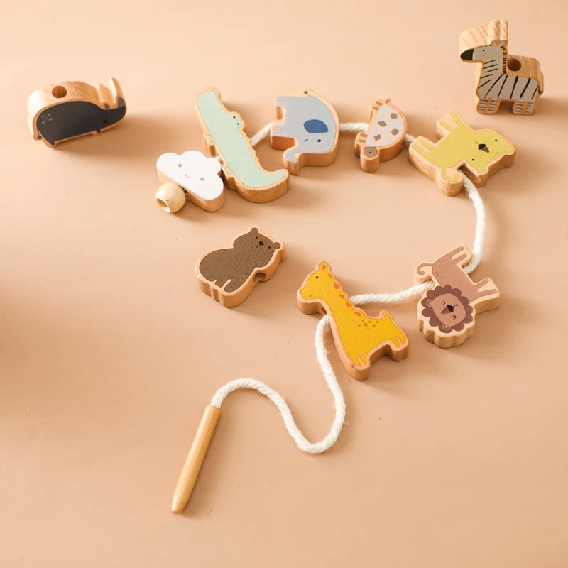 Wooden Animal Threading Toy for Toddlers