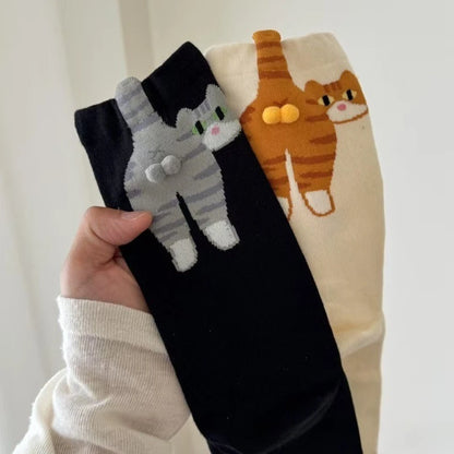 Funny Cat Socks 4 Pairs Cartoon Mid Tube Casual Socks