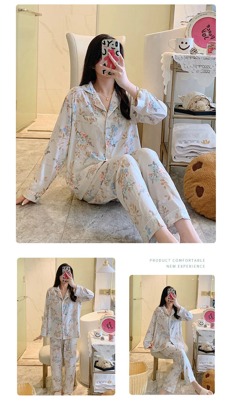 Women's Floral Pajama Set 2 Piece Viscose Long Sleeve Sleepwear