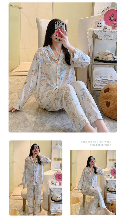Women's Floral Pajama Set 2 Piece Viscose Long Sleeve Sleepwear