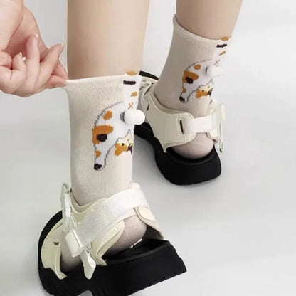 Funny Cat Socks 4 Pairs Cartoon Mid Tube Casual Socks
