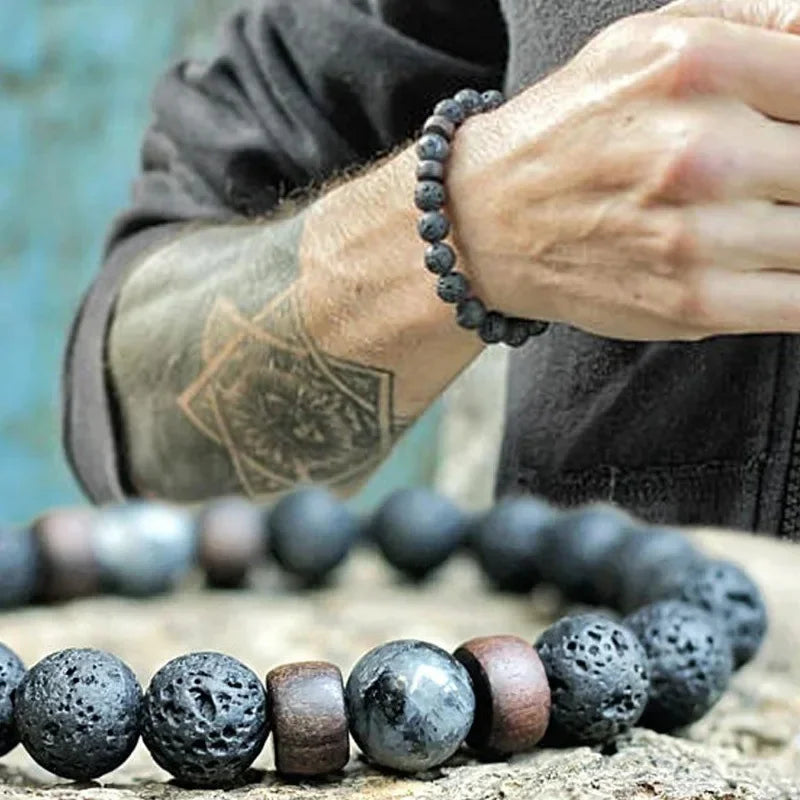 Lava Stone Bracelet – Handmade Volcanic & Wooden Bead Bracelet