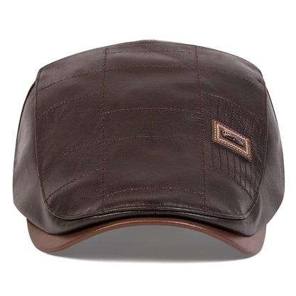 Men's Newsboy Cap Retro PU Leather Flat Beret Hat