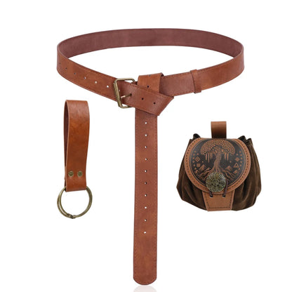 3PCS/1PCS MedievalCosplayLeather Belt Copper Coin Waist Bag Renaissance Dress Steam Belt Role Playing Halloween Belt Set Cosplay