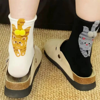 Funny Cat Socks 4 Pairs Cartoon Mid Tube Casual Socks