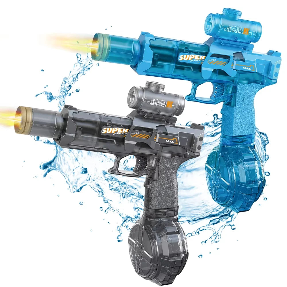 A rechargeable water blaster made for exciting pool, beach, and outdoor water games.