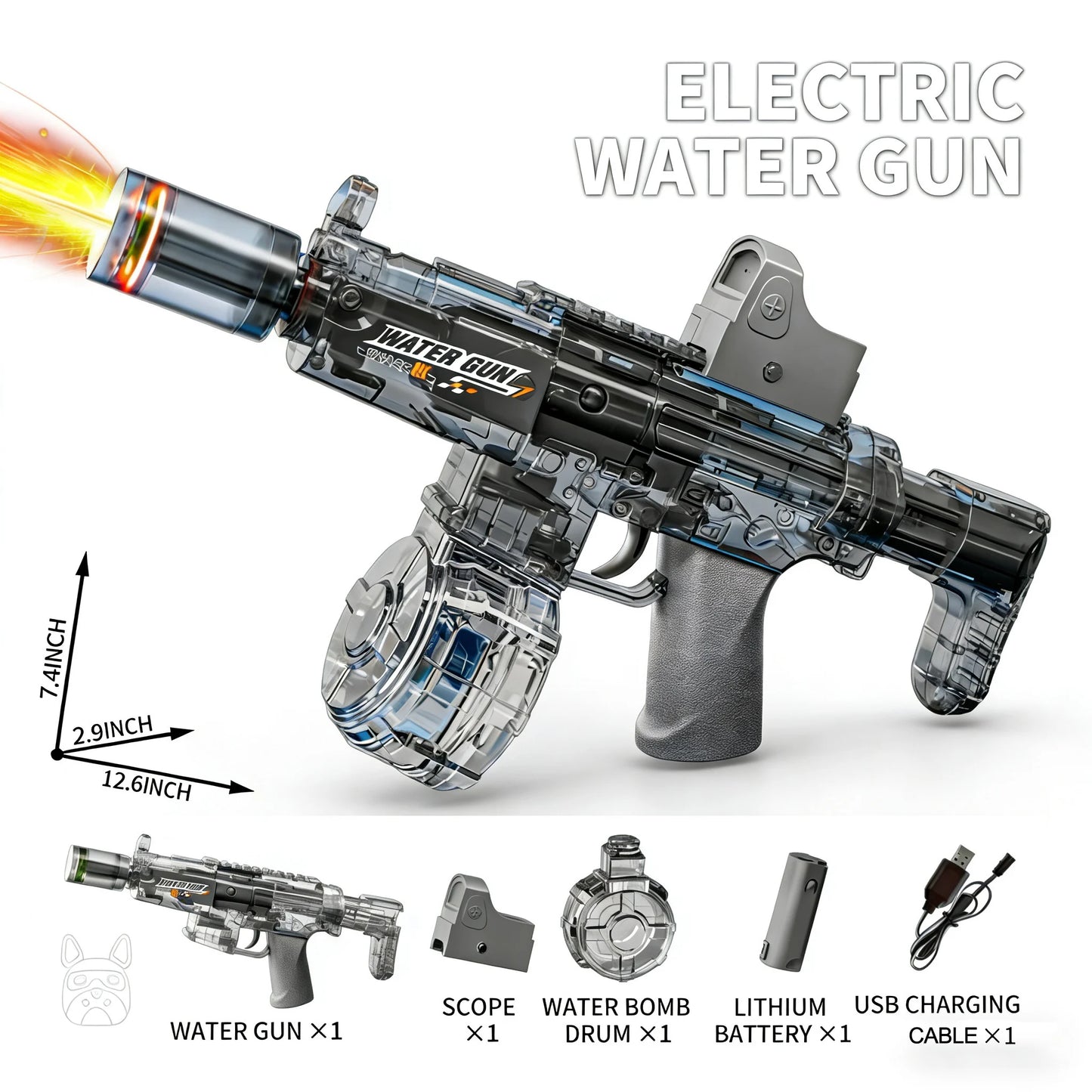Electric Automatic Water Gun with Lights & Rechargeable Battery
