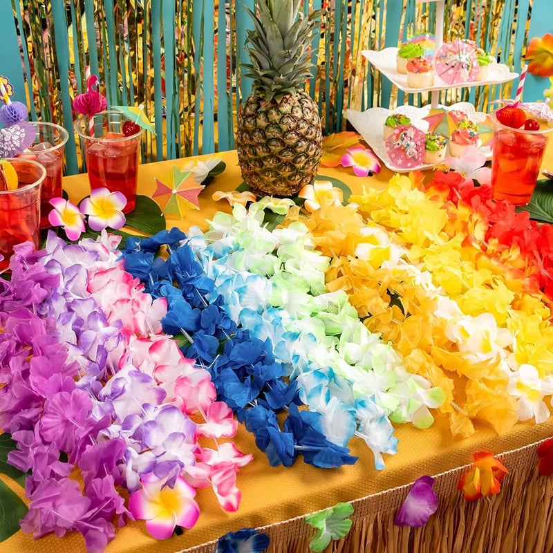 Hawaiian Flower Lei Necklace for Tropical Party Decorations