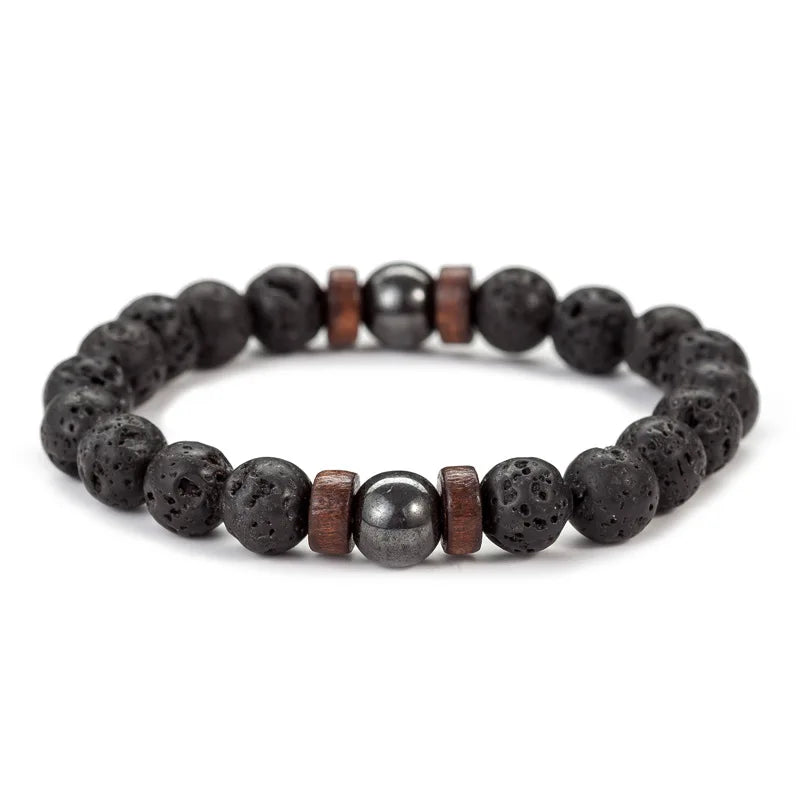 Lava Stone Bracelet – Handmade Volcanic & Wooden Bead Bracelet