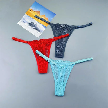 Women's Lace Thong Panties 3PCS Adjustable Low Rise Set