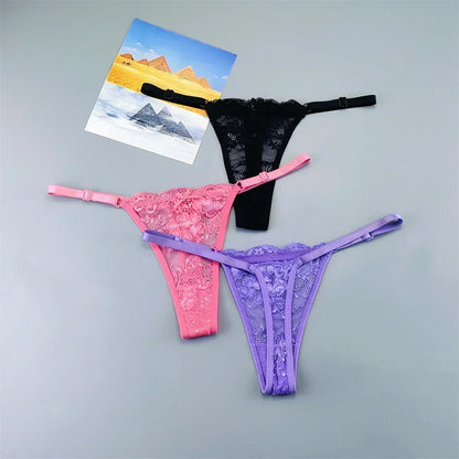 Women's Lace Thong Panties 3PCS Adjustable Low Rise Set