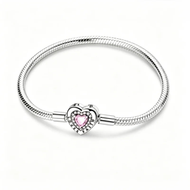 925 Sterling Silver Heart Bracelet with Zircon Accent