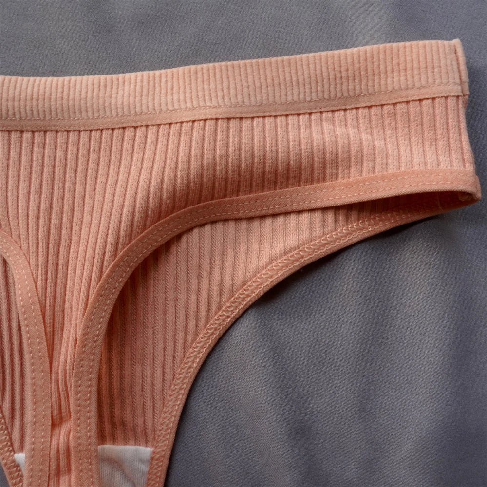 Cotton Ribbed Thong 3PCS Women's Seamless Low Rise G String
