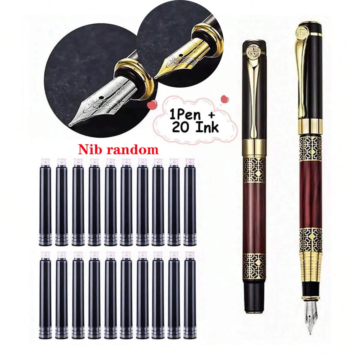Metal Fountain Pen with Replaceable Ink Cartridges