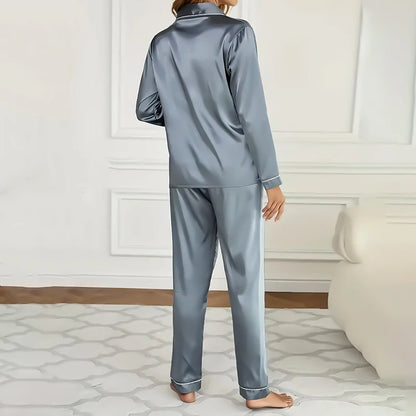 Women's Satin Pajama Set Long Sleeve Button Up Loungewear