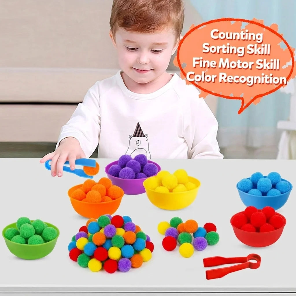 Kids Rainbow Sorting & Counting Toy Set – Color Classification Game with Tweezers