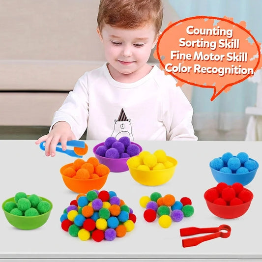 Kids Rainbow Sorting & Counting Toy Set – Color Classification Game with Tweezers