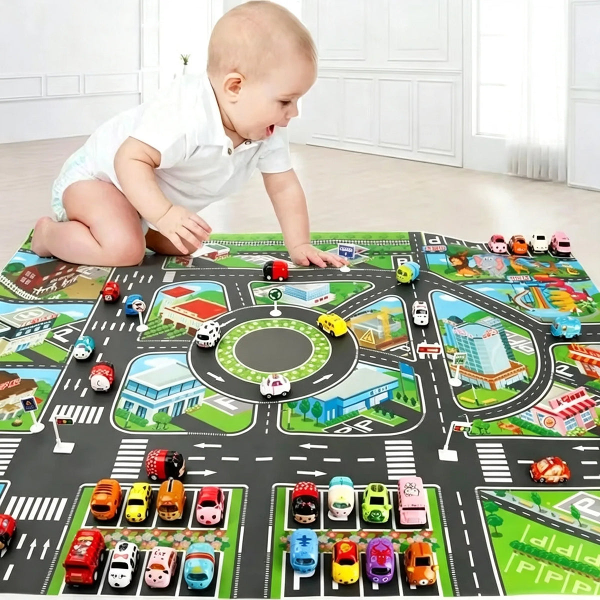 City Parking Lot Play Mat for Kids – Road Map Car Track & Educational Toy