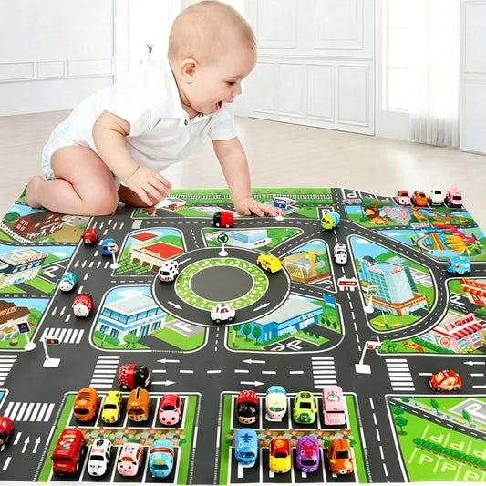 City Parking Lot Play Mat for Kids – Road Map Car Track & Educational Toy