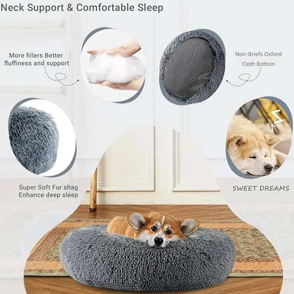 Round Dog Bed for Small to Large Dogs & Cats | Plush Calming Pet Bed