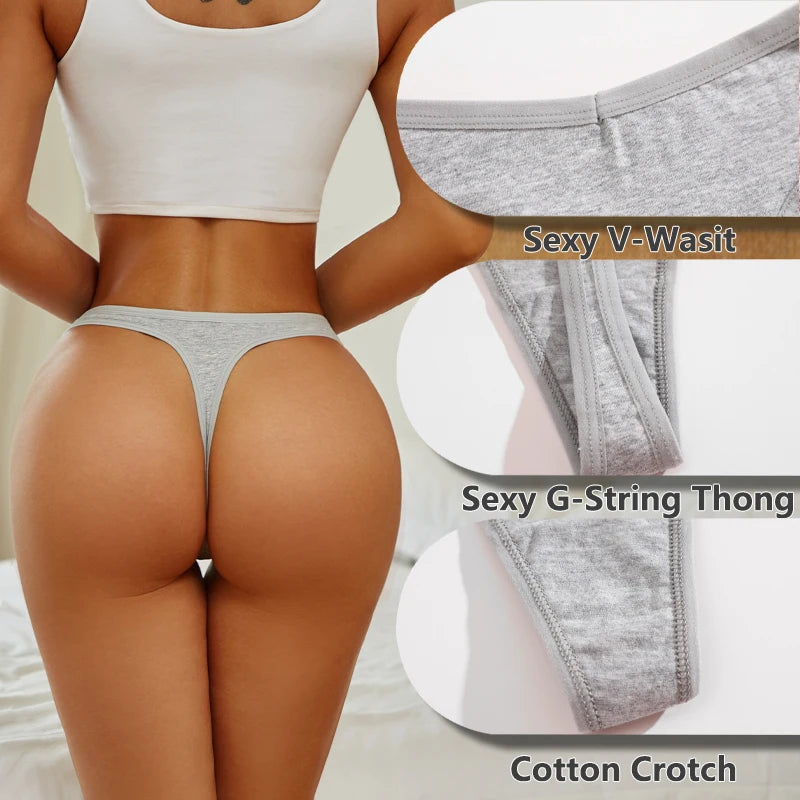 Women's Cotton Thong Panties 4PCS Seamless Low Rise Set