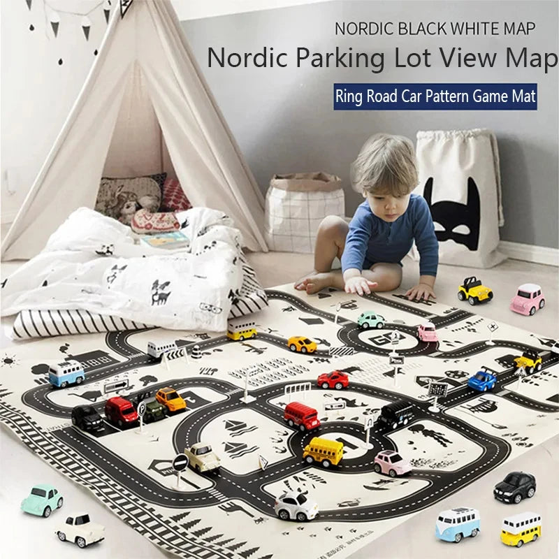 City Parking Lot Play Mat for Kids – Road Map Car Track & Educational Toy