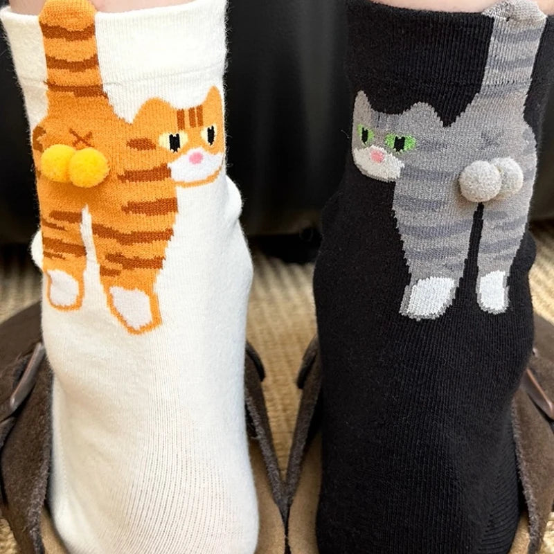 Funny Cat Socks 4 Pairs Cartoon Mid Tube Casual Socks